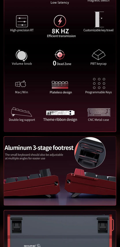 Tastiera magnetica SKYLOONG GK61/GK68 HE con case in alluminio, 8000hz, RT0.01mm, Rapid Trigger, keycap PBT, retroilluminazione RGB, tastiera gaming cablata