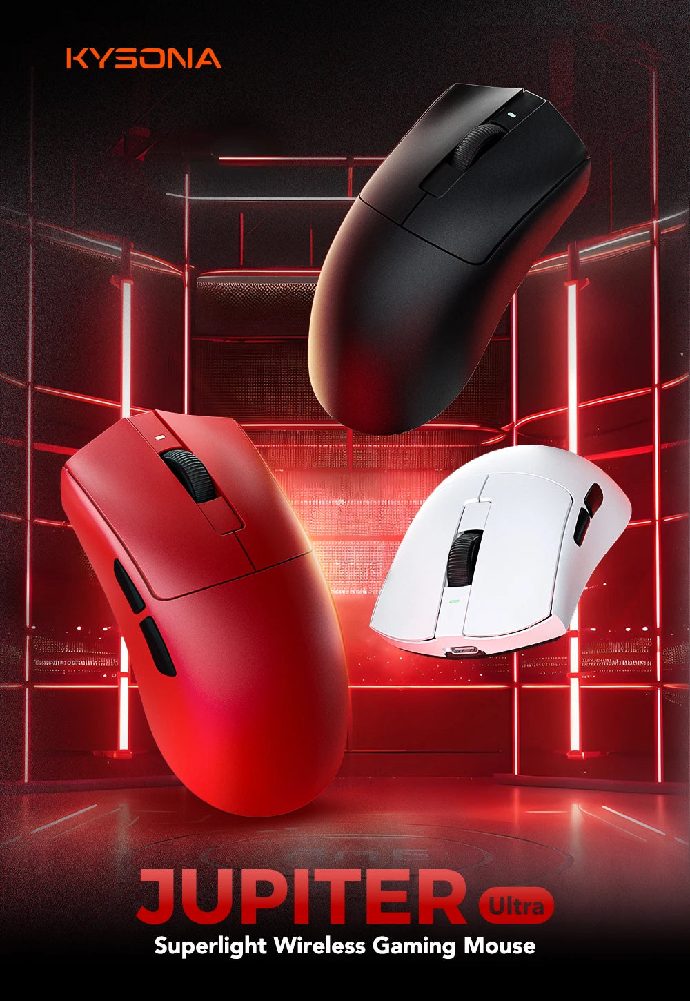 KYSONA Jupiter Series gamingmus – kablede/trådløse mus, 8Khz PAW3950-sensor, Bluetooth, 46g, genopladelig, webdriver til PC og bærbar