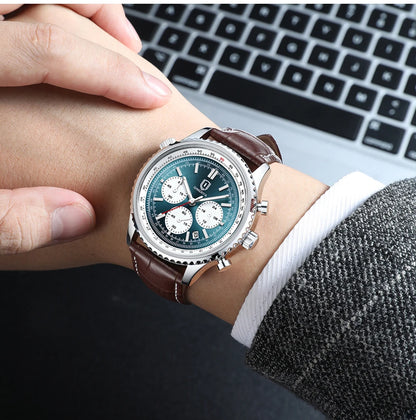QINGXIYA Montre de luxe pour homme, à quartz, étanche, luminescente, avec date et chronographe, bracelet en cuir, montre-bracelet militaire et sportive pour homme, Reloj