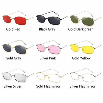 Small Rectangle Sunglasses Women Metal Square Vintage Sun Glasses Brand Designer Men Retro 90s Trendy Gradient Eyewear Shades