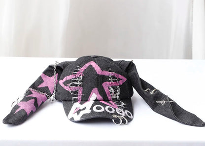 new fashion Girl New Jeans Long Rabbit Ears Cowboy Baseball Hat Wash Graffiti Hip Hop Cap Women Men Party Team Baseball Cap