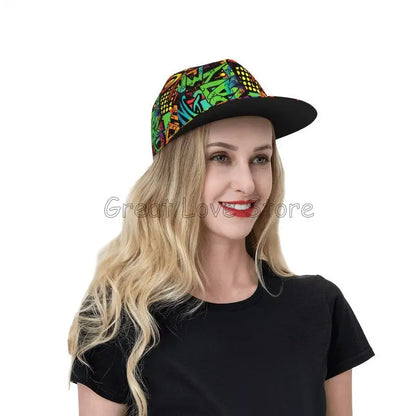 Colorful Graffiti Art Print Baseball Cap Adjustable Snapback Hat for Men Women Unisex Hip Hop Caps Flat Bill Brim Hats