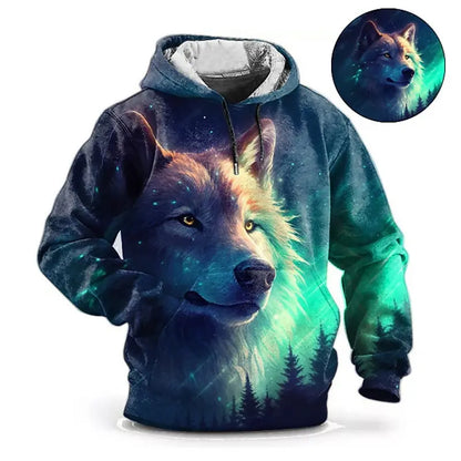 Hoodie med dyremotiv til mænd – ulvemønster – højkvalitets herre-pullover – efterårsmode – street-hoodie – designer – langærmet sportstøj
