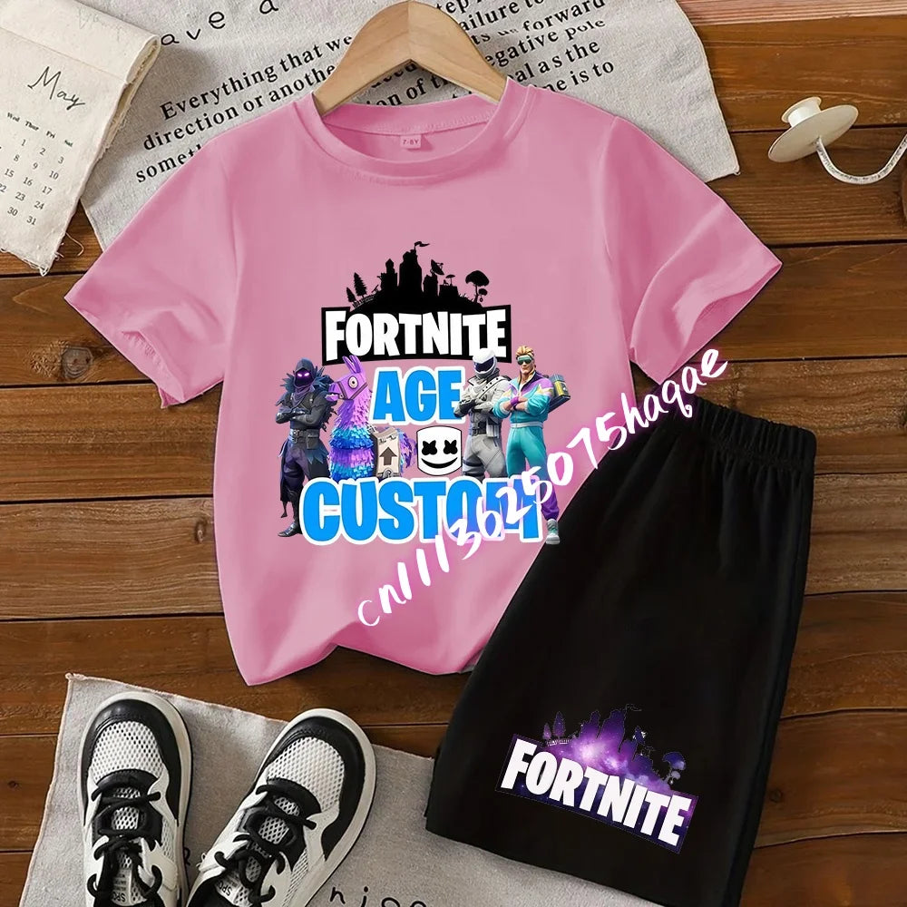 FortnitesT-shirt Shorts for Boys Girl Tee Pants Set Summer 2pcs Children Clothing Tops T-shirts Fortress Night Print Tees Gift