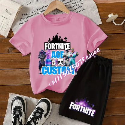 FortnitesT-shirt Shorts for Boys Girl Tee Pants Set Summer 2pcs Children Clothing Tops T-shirts Fortress Night Print Tees Gift