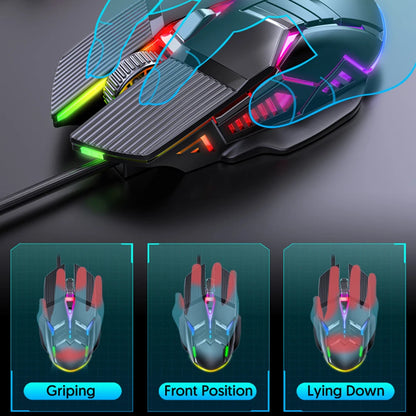 3200 DPI Ergonomic Wired Gaming Mouse, USB Computer Mouse, Gaming RGB Backlit Gamer Mouse, 6 Button LED Silent Mice for PC Laptop