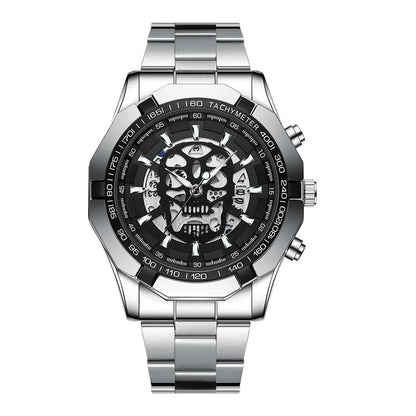 Montre-bracelet BINBOND pour homme, motif crâne squelette, à quartz précis, luxueuse, lumineuse, étanche, avec date automatique, robuste.