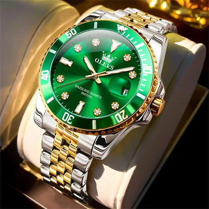 Montre pour homme OLEVS – Montre de luxe, style professionnel, étanche, avec affichage de la date, aiguilles luminescentes, boîtier en acier inoxydable et cadran bleu – Montre à quartz