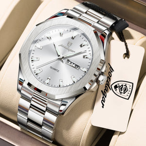 POEDAGAR Luxury Men Wristwatch Waterproof Luminous Week Date Casual Man Clock Stainless Steel Quartz Fashion Men's Watches Reloj
