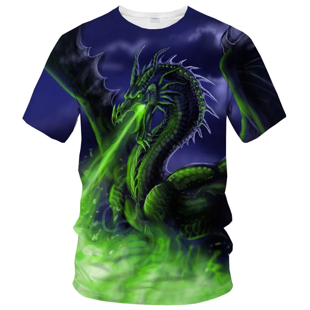 Sommermodetrend: kreatives, lässiges, weiches und bequemes Kurzarm-T-Shirt mit 3D-Druck und Drachenmuster