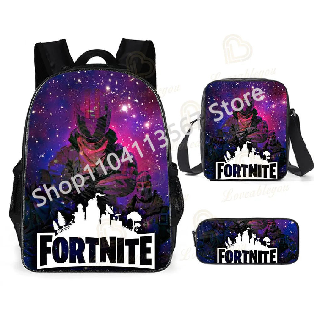 „Fortnite Kids“ 3 vnt. kuprinių rinkinys: moteriškos kuprinės, biuro reikmenys paauglėms mergaitėms ir berniukams, nešiojamojo kompiuterio kuprinė, kasdieninė kelioninė kuprinė