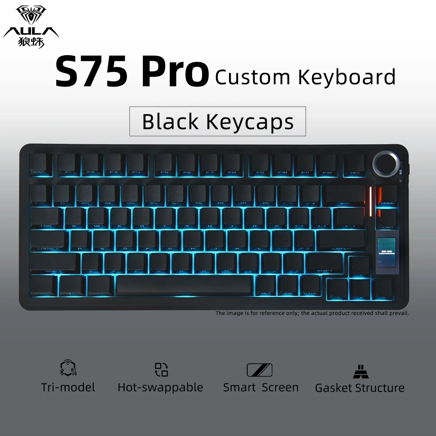 AULA S75 PRO Mechanical Keyboard 75% Custom Layout RGB Backlight Wireless Bluetooth Gaming Keyboard with Screen Knob