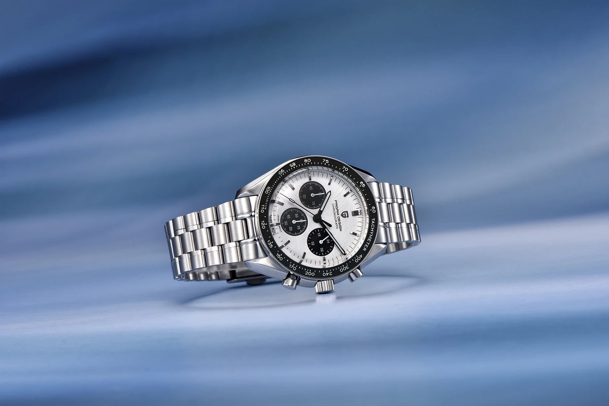 PAGANI DESIGN herenhorloge „New Moon“ – Luxe quartzhorloge, chronograaf, saffierglas met antireflectiebehandeling, keramische lunette, lichtgevende wijzers