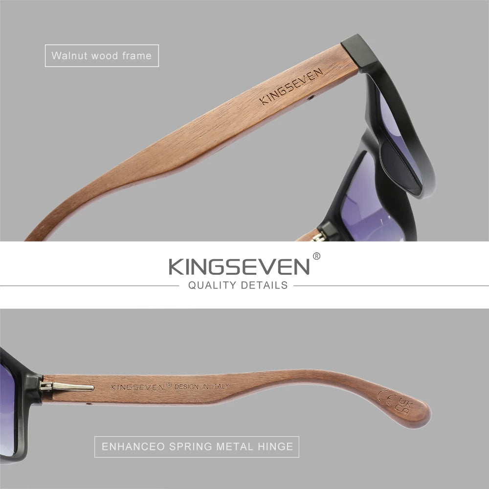 KINGSEVEN Lunettes de soleil tendance en bois pour homme et femme, lunettes rondes tendance, verres polarisés UV400, monture large pour homme, lunettes rétro