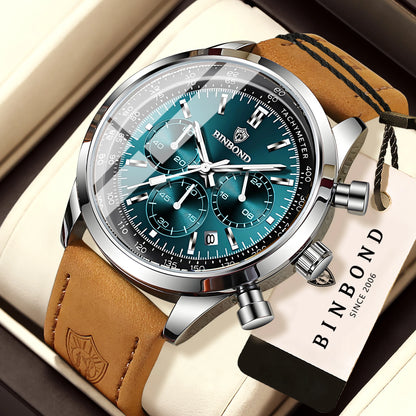 Montre chronographe BINBOND à quartz robuste et précise pour homme, de luxe, avec date automatique, lumineuse et étanche, style décontracté.