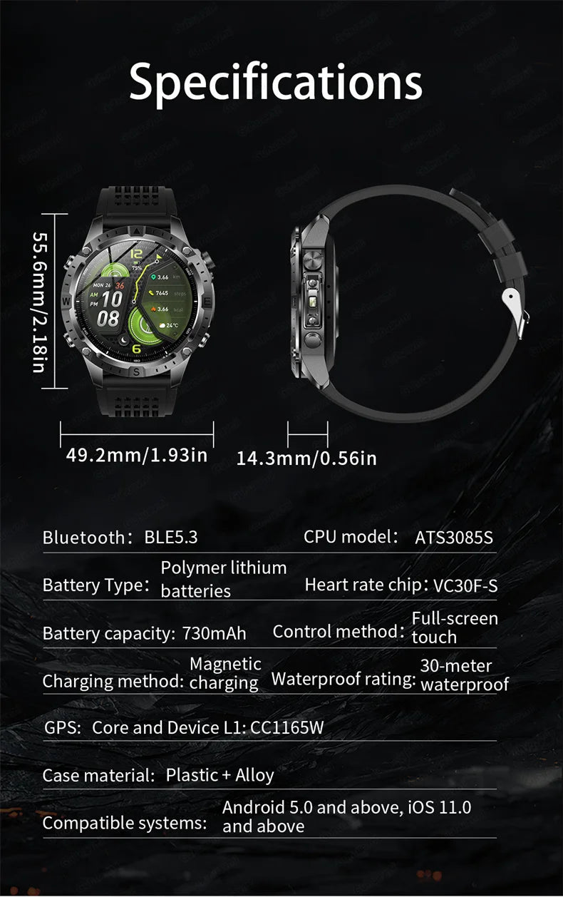 Smart Watch Men GPS Track High End watch Swim Waterproof Watches six axis sensor Sports 2GB Memory GPS Map Compass Smartwatch