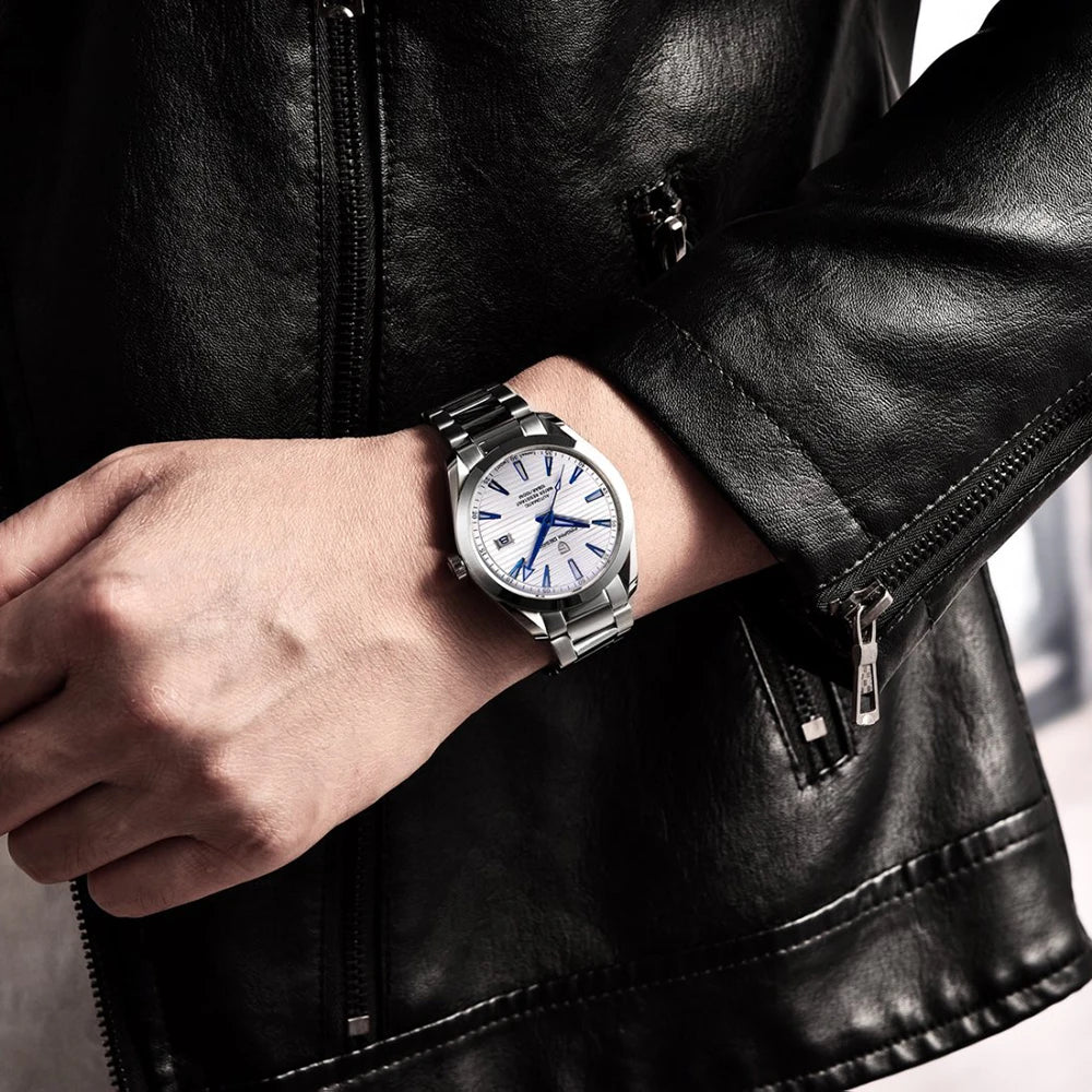 Luxe herenhorloge van PAGANI DESIGN – Mechanisch automatisch model (kaliber 8215), van roestvrij staal, waterdicht, met datumweergave en lichtgevende wijzers