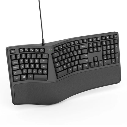Tastiera ergonomica cablata USB K9 divisa, tastiera ergonomica con poggiapolsi, 110 tasti, tastiera gaming per uffici professionali