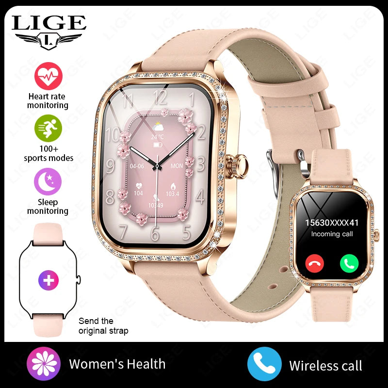 LIGE New Luxury Smart Watch Heart Rate Monitor Fashion Ladies Bracelet 2024 Bluetooth Call Smartwatch Womoen For Android IOS