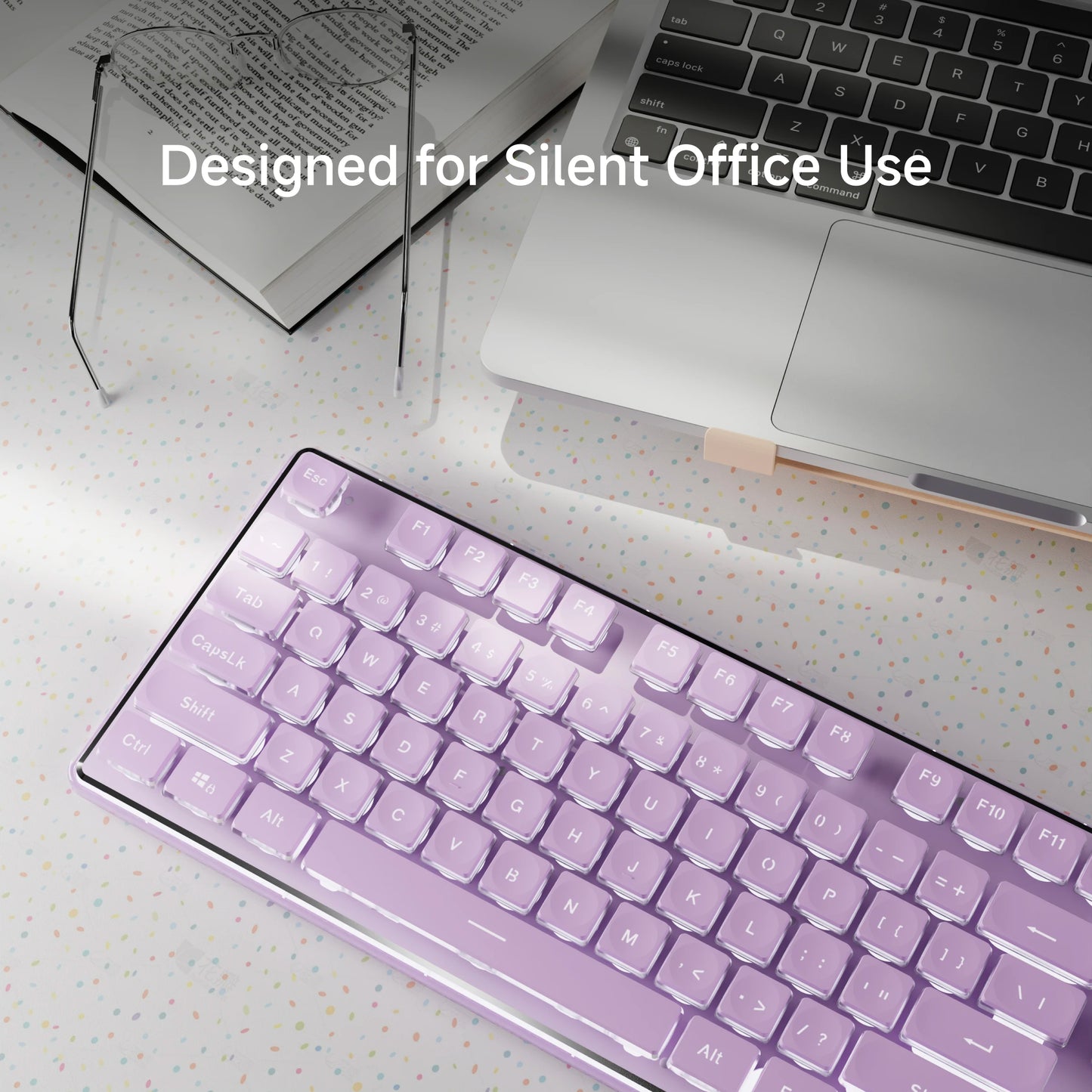 Teclado EWEADN V3 com Fio Silencioso para Escritório e Gaming, Design de Teclas Film, Ergonómico, para Windows/Portátil/PC/Desktop, Acessório de E-sports