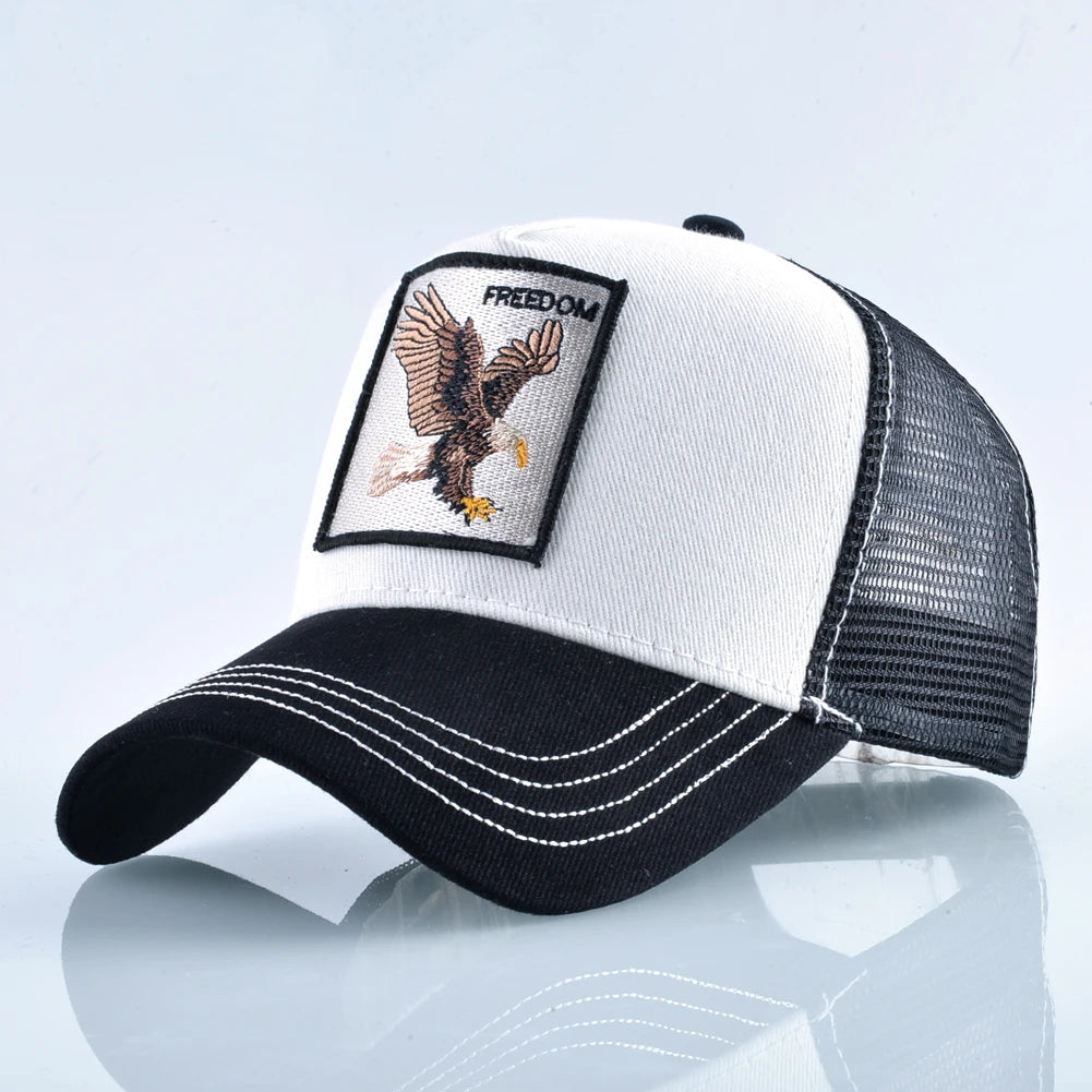 Cappellino trucker fashion con patch ricamata con capra, snapback da baseball quattro stagioni per uomo e donna, cappello con visiera regolabile