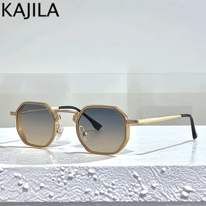 Small Frame Hexason Steampunk Sunglasses Men 2025 Luxury Brand Vintage Punk Eyewear Classic Polygon Metal Sun Glasses Male UV400