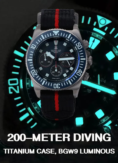 Tactical Frog FXD Titanium Quartz Watch VS75B Solar-powered Movement 20Bar Chronograph Sapphire Diving Watch BGW9 Luminous Watch