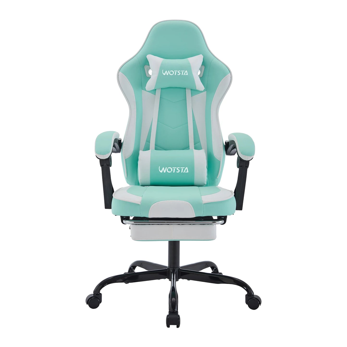 WOTSTA Gaming-Stuhl mit Fußstütze, ergonomischer Gamer-Stuhl mit Lendenkissen, Kopfstütze und höhenverstellbarem Computerstuhl
