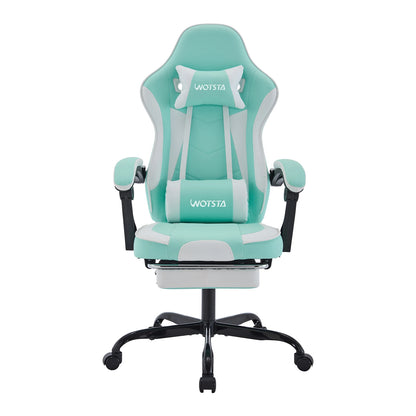 WOTSTA Gaming-Stuhl mit Fußstütze, ergonomischer Gamer-Stuhl mit Lendenkissen, Kopfstütze und höhenverstellbarem Computerstuhl