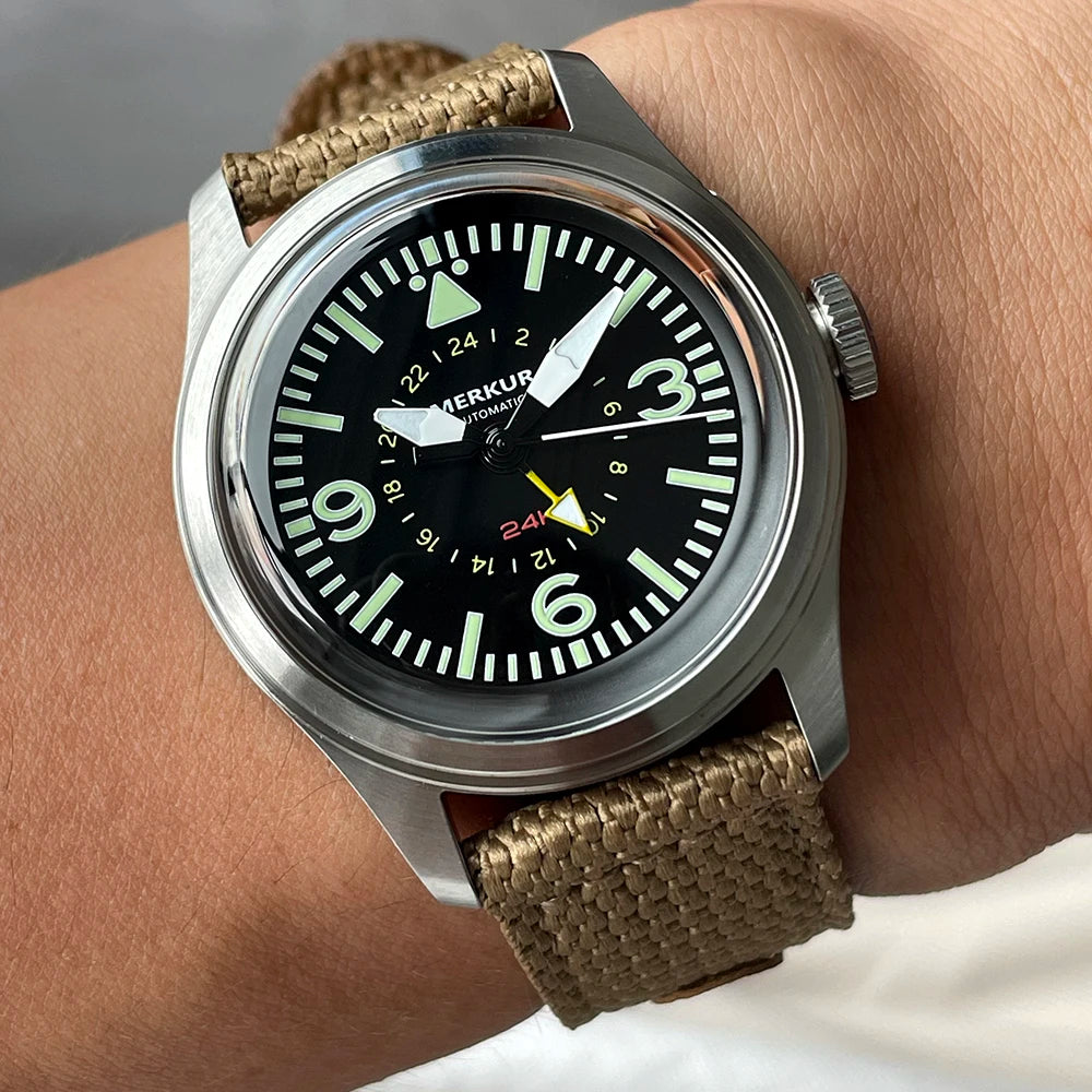 Merkur Retro Watch for Men Skin Diver Watch Vintage 24H Automatic Mechanical Watch 38mm Luminous Waterproof Relojes Para Hombres