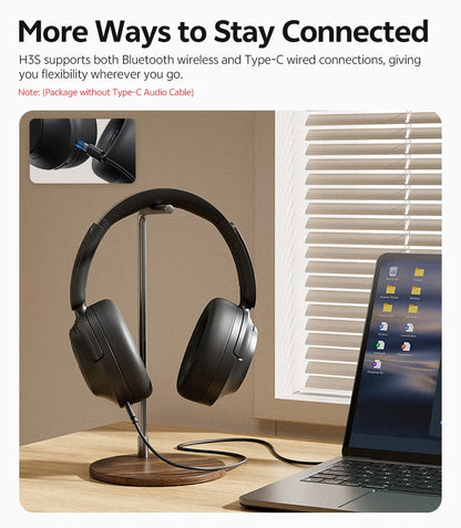QCY H3S -56dB ANC adaptativo Auscultadores Bluetooth 6.0 circum-aurais – Headset sem fios Hi-Res LDAC, bateria de 102H, som espacial Dual Driver