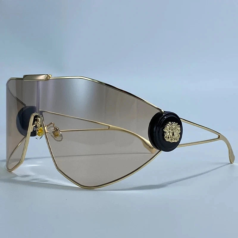 Oversized One-Piece Windproof Mask Sunglasses Women 2026 Luxury Fashion Vintage Steampunk Polygon Shield Wrap Around Sun Glasses