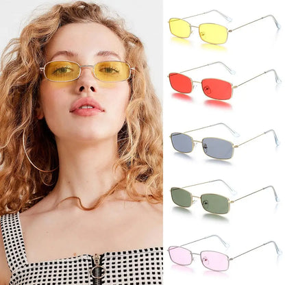 Small Rectangle Sunglasses Women Metal Square Vintage Sun Glasses Brand Designer Men Retro 90s Trendy Gradient Eyewear Shades