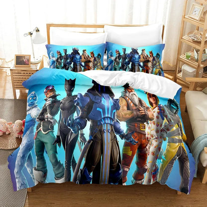 F-Fortnite 3PCS Bedding Set Battle Royale Kids Duvet Cover Quilt Pillowcase Double Size Victory Game Bedroom Linen Decoration