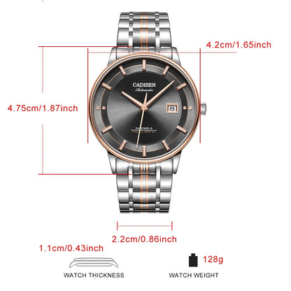 CADISEN Automatic Mechanical Ultra-thin Wriswatch MIYOTA 9015 Top Brand Luxury Curved Single-dome Sapphire Crystal Watch Man