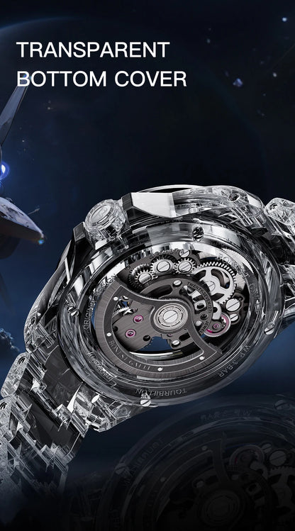 BONEST GATTI luxury Full Skeleton Automatic Mechanical Watch Sapphire Back 48 Rainbow Diamonds Luminous Luxury Wristwatch Men