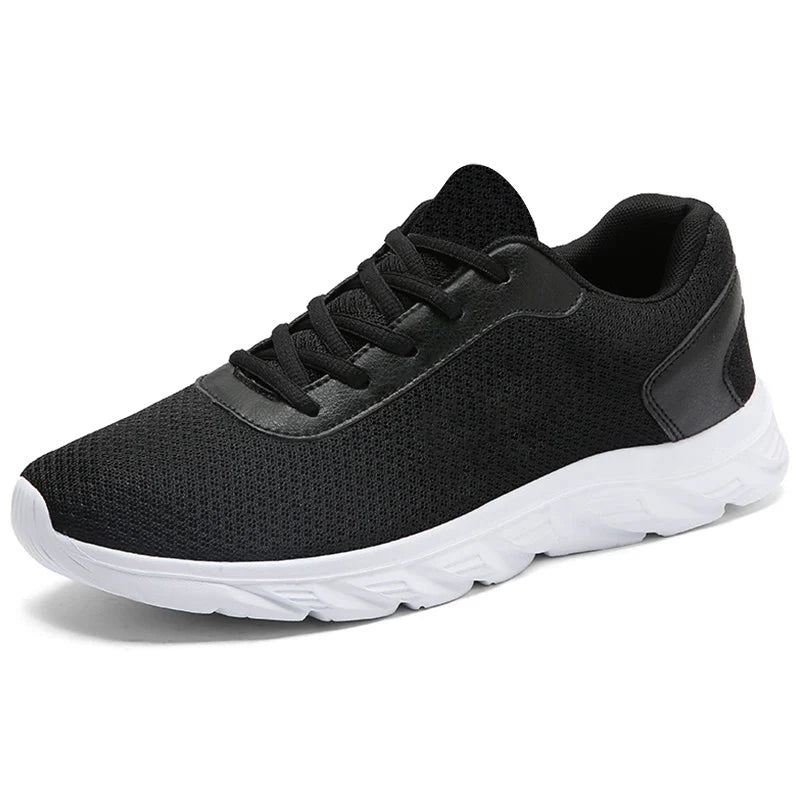 Men's Casual Sports Shoes, Black Mesh Breathable Running Shoes, Soft Sole Lightweight Flat Work Shoes
