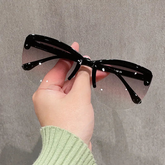 Cat's Eye Sun Glasses Retro Half Frame Sunglasses Fashion Women's Decorative Sunglasses