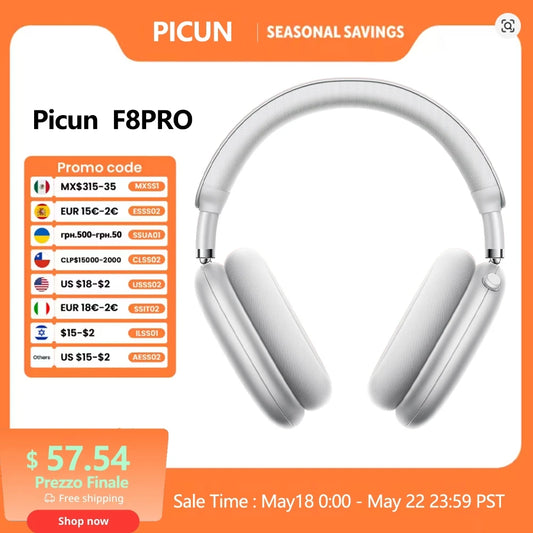 Picun F8 Pro ANC Wireless Headphones Head Tracking 3D Spatial Audio -52dB ANC HIFI Bluetooth Headset ENC HD Mic Low-Latency APP