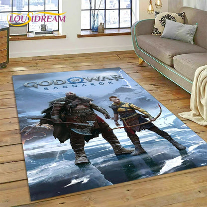 God of War Games Kratos Cartoon 3D Carpet Rug for Bedroom Living Room Home Sofa Decoration,Children Game Large Decor Floor Mat