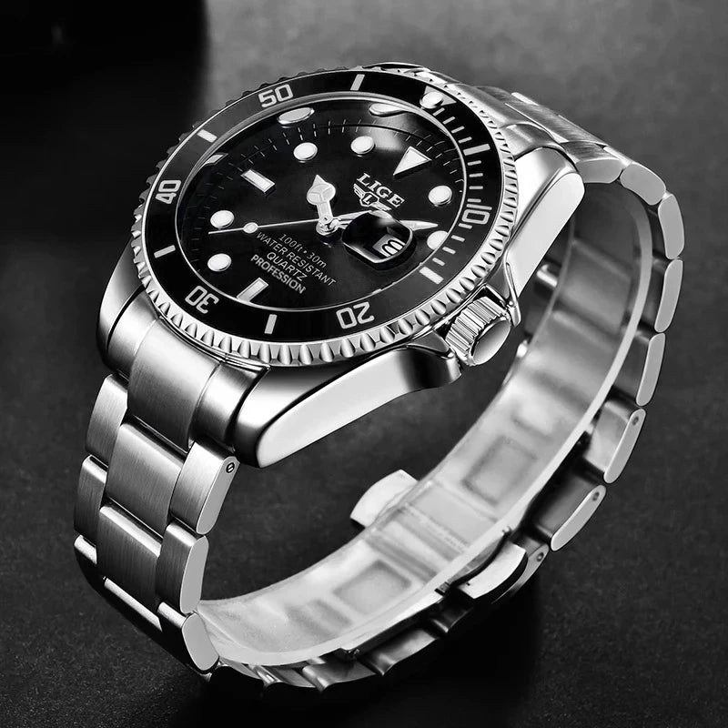 Montre de plongée de luxe pour homme, marque LIGE, étanche 3ATM, avec affichage de la date, montre à quartz sportive