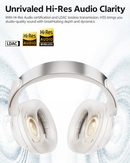 QCY H3S -56dB ANC adaptativo Auscultadores Bluetooth 6.0 circum-aurais – Headset sem fios Hi-Res LDAC, bateria de 102H, som espacial Dual Driver