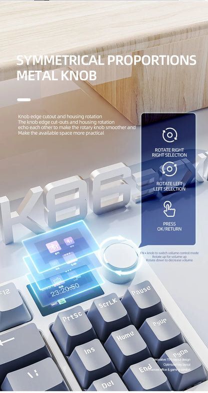 ATTACK SHARK K86 Mechanical Keyboard with Metal Knob,TFT Smart Color Screen,87-key Layout,RGB Lighting,and Three-mode Connection