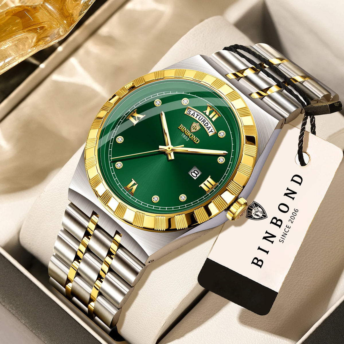 Montre pour homme de la marque originale BINBOND – Montre-bracelet à quartz, modèle de luxe, étanche et luminescent.