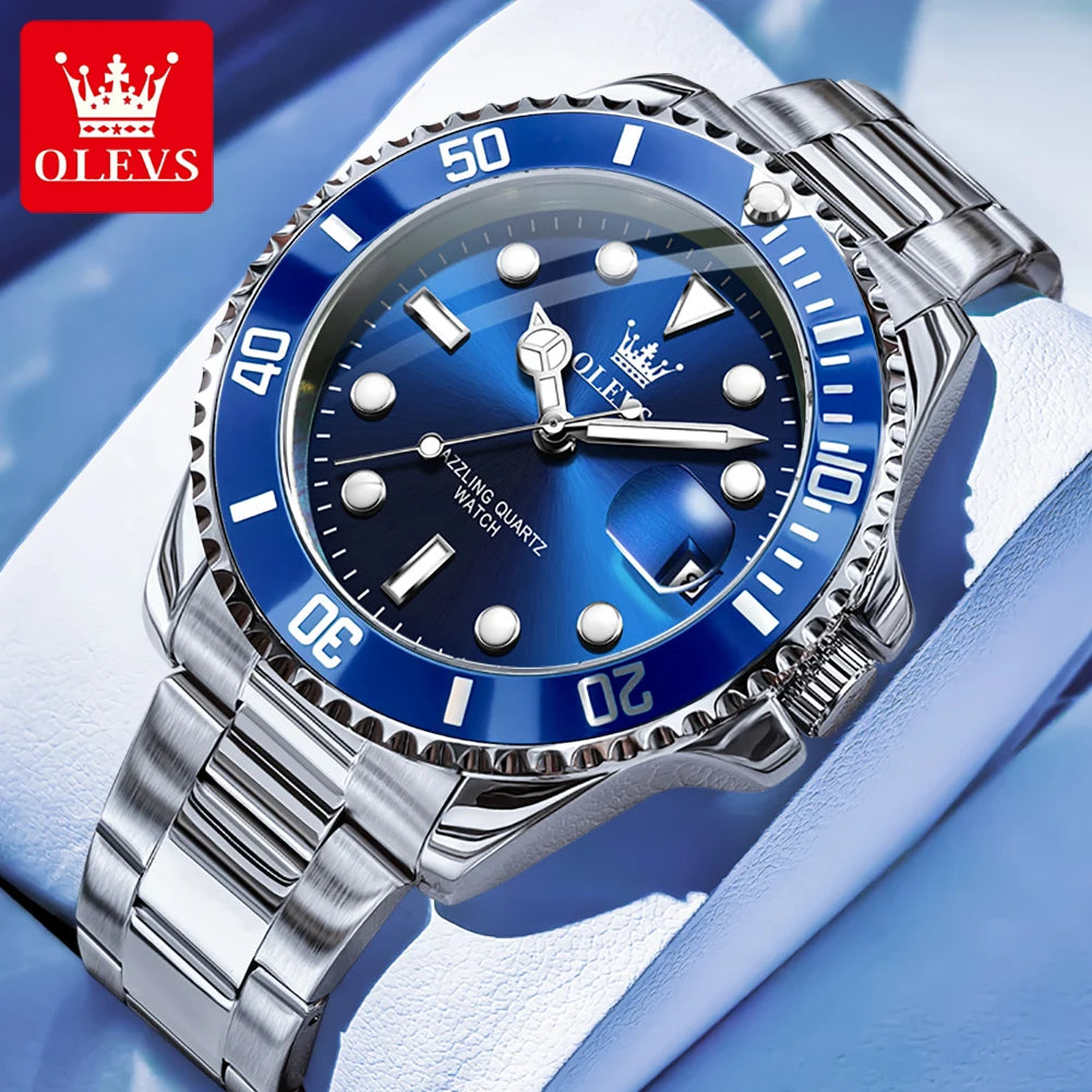 OLEVS 5885 Man Watch Original Brand Waterproof Quartz Watch Stainless Steel Strap Automatic Date Mens Gifts Watches For Man