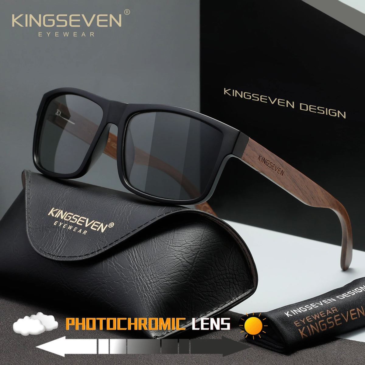 KINGSEVEN Lunettes de soleil tendance en bois pour homme et femme, lunettes rondes tendance, verres polarisés UV400, monture large pour homme, lunettes rétro