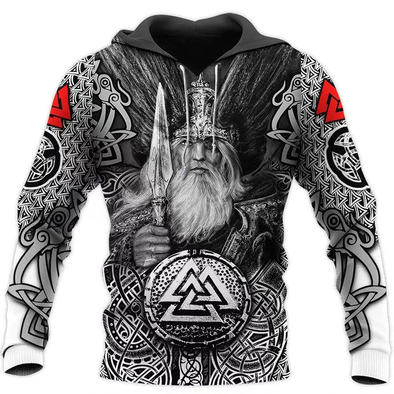 2024 Mens Hoodies Eagle Tattoo Pattern Vikings 3D Printed Fashion Casual Harajuku Hip Hop Autumn And Winter Oversized Sudaderas