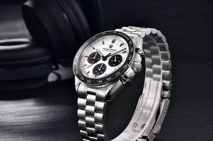 PAGANI DESIGN herenhorloge „New Moon“ – Luxe quartzhorloge, chronograaf, saffierglas met antireflectiebehandeling, keramische lunette, lichtgevende wijzers