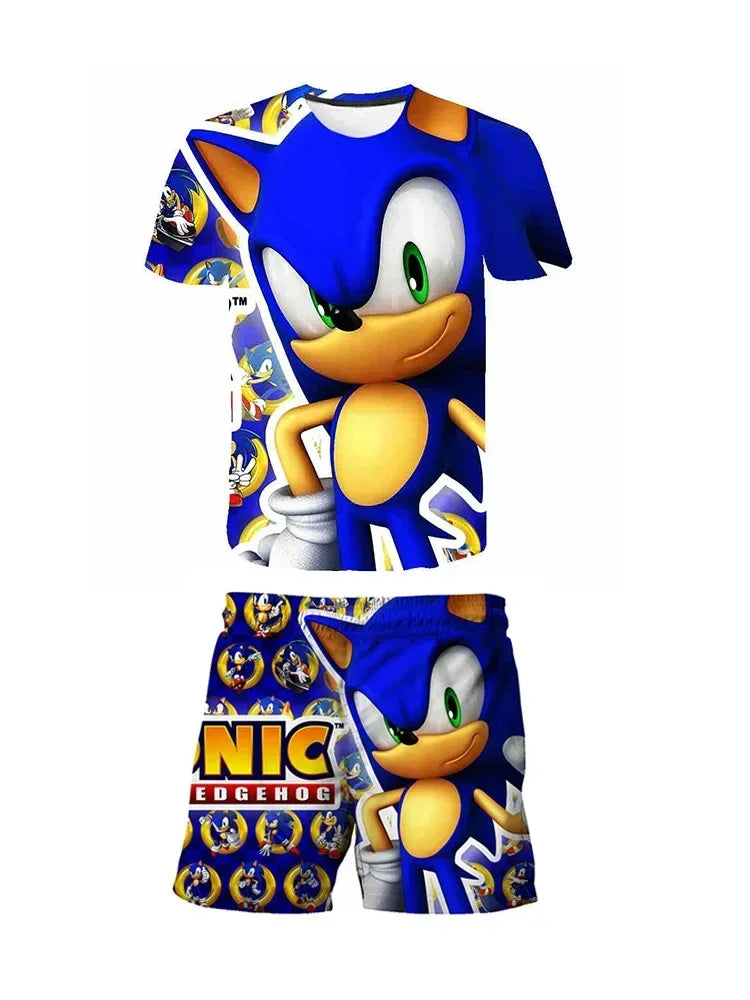 Sonic The Hedgehog Top Fashion 3D Anime Children's T-shirt Set Short Sleeve + Shorts Two-piece Set Girls Boys Cosplay Costume