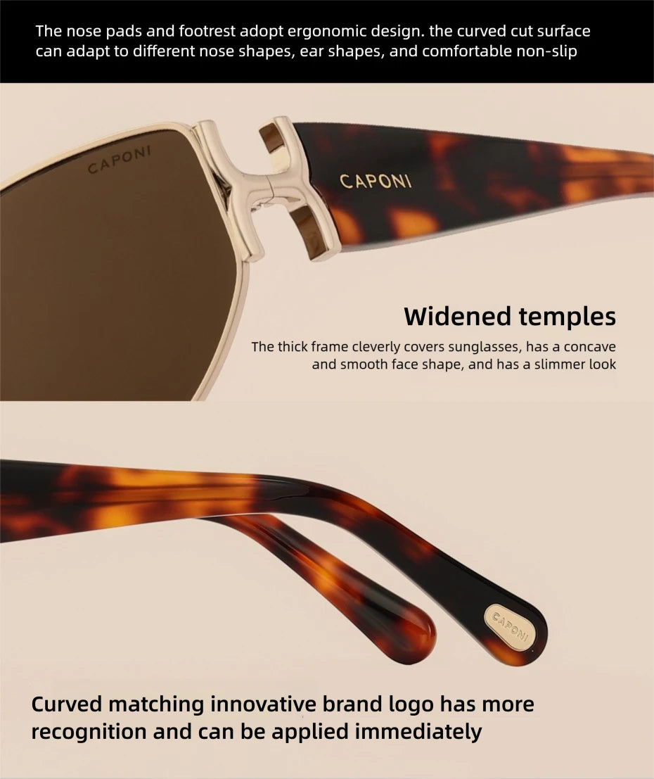 CAPONI Luxury Women Polarized Sunglasses Vintage Acetate Outdoor Original Design Eyewear UV400 Protection Brown Shade CP34020